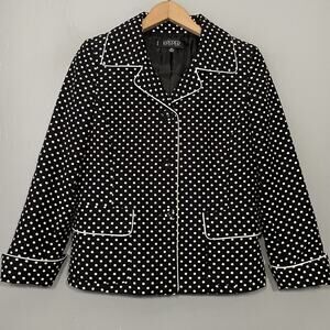 Kasper Jacket Size 4 Petite Black White Polka Dot Blazer Preppy Classic Office